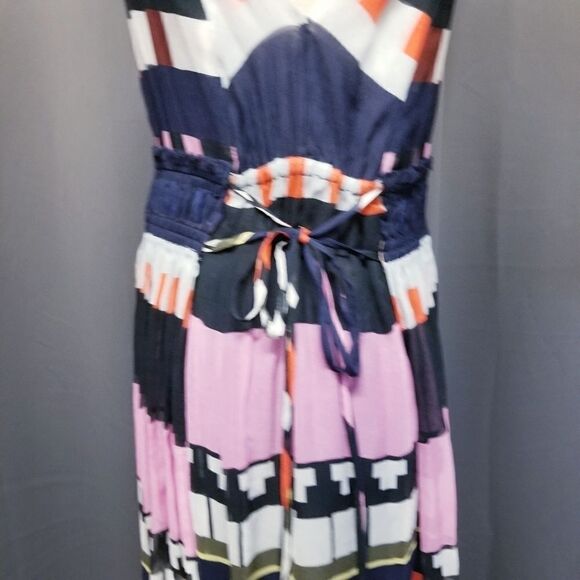 APIECE APART Lippard Multi Color Striped Chiffon Silk Midi Dress 4 - Picture 9 of 13